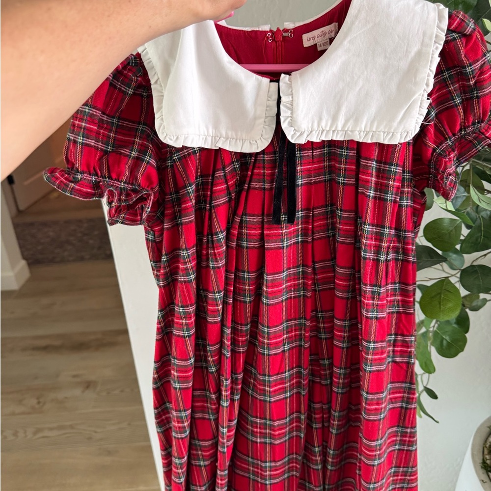 Ivy City Co Red Plaid Girls' Dress with White Peter Pan Collar